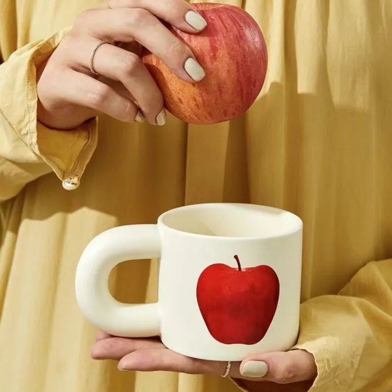 Handcrafted Ceramic Mugs with Big Apple and Pear Designs | Unique Design