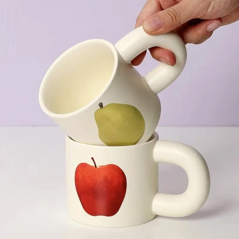 Handcrafted Ceramic Mugs with Big Apple and Pear Designs | Unique Design