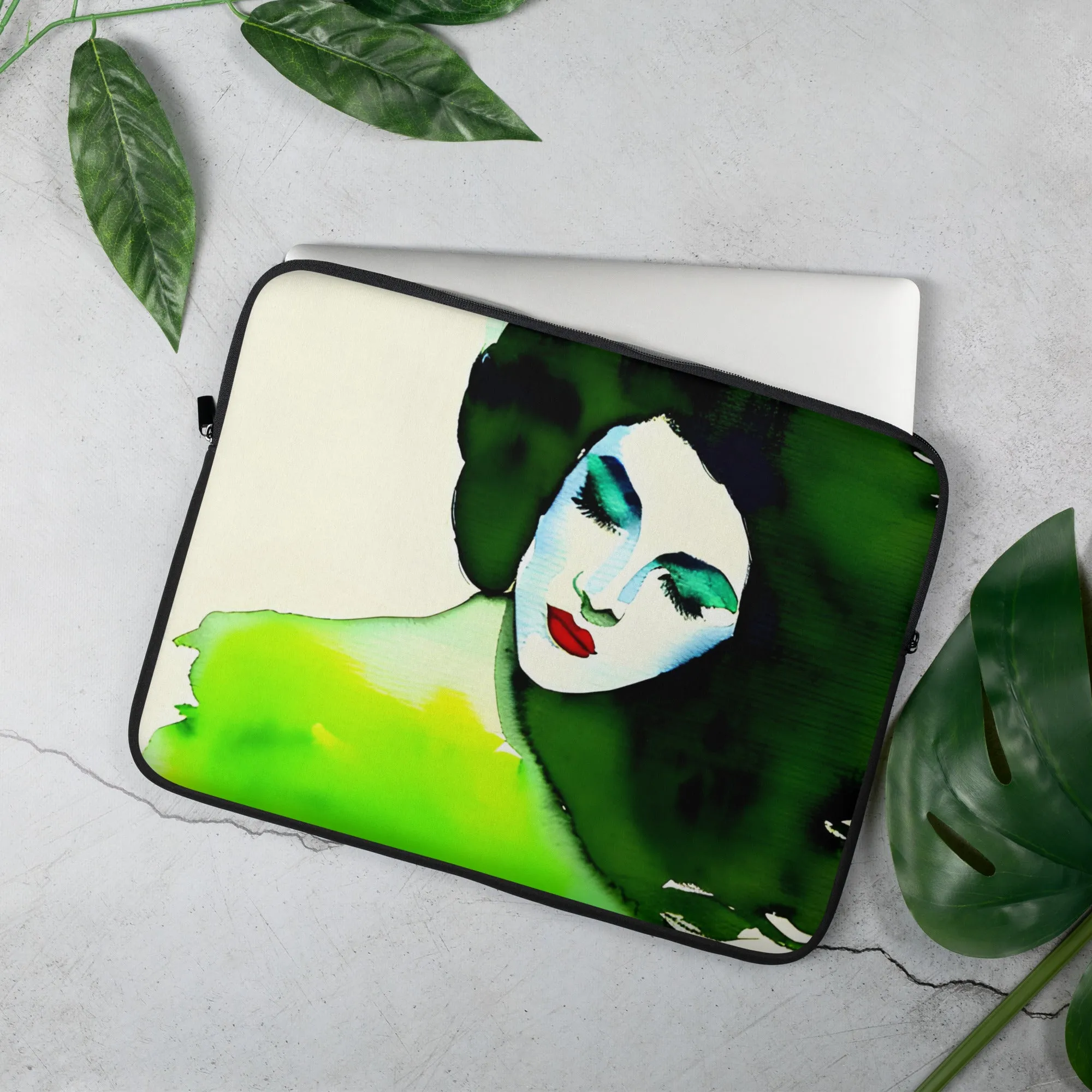 Harmonious Green Laptop Cover - Water and Heat Resistant 13" or 15" Sleeve - Custom Art Gift