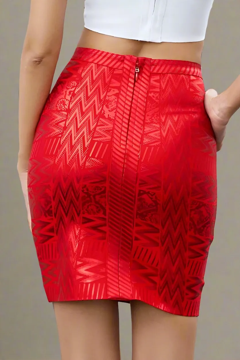 High Waist Metallic Mini Skirt - Lipstick Red