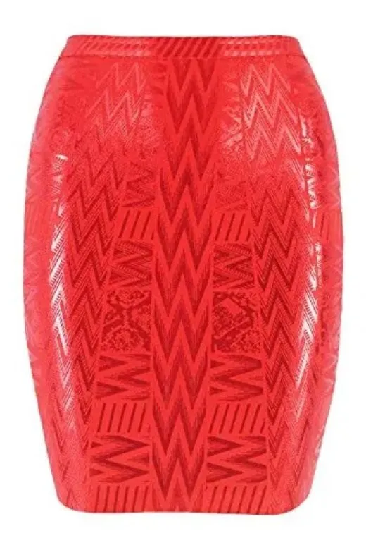 High Waist Metallic Mini Skirt - Lipstick Red