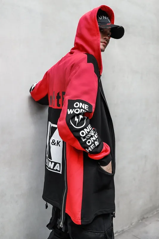 Hip Hop Style Colorblock Men Oversize Hooded Jacket