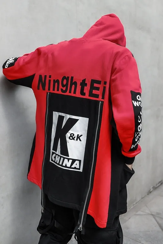 Hip Hop Style Colorblock Men Oversize Hooded Jacket