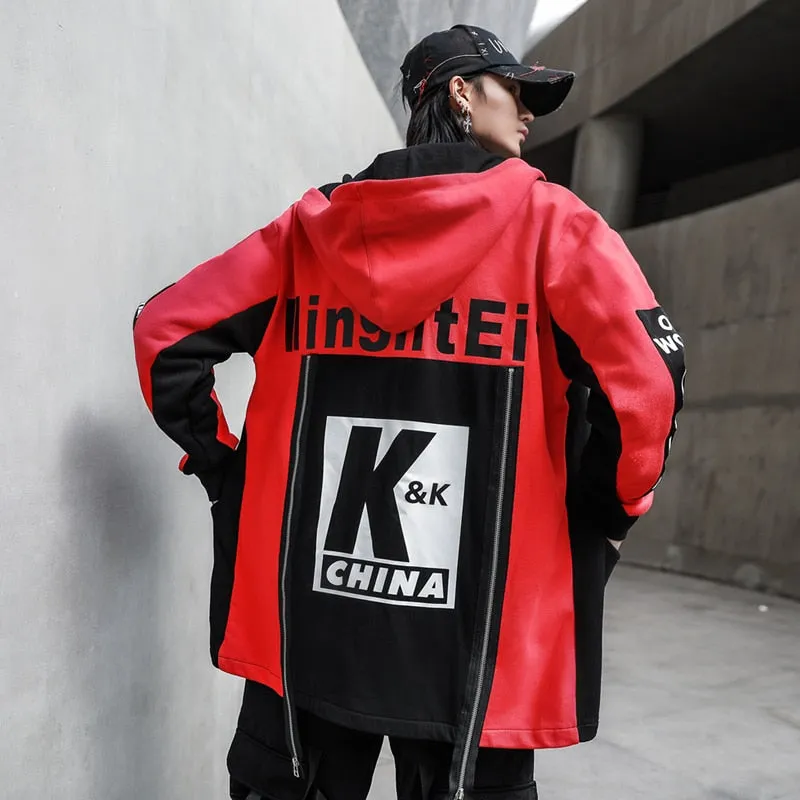 Hip Hop Style Colorblock Men Oversize Hooded Jacket