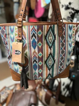 Justin Women's Jacquard Aztec Pattern Tote Purse - Brown/Multi with Wristlet Wallet