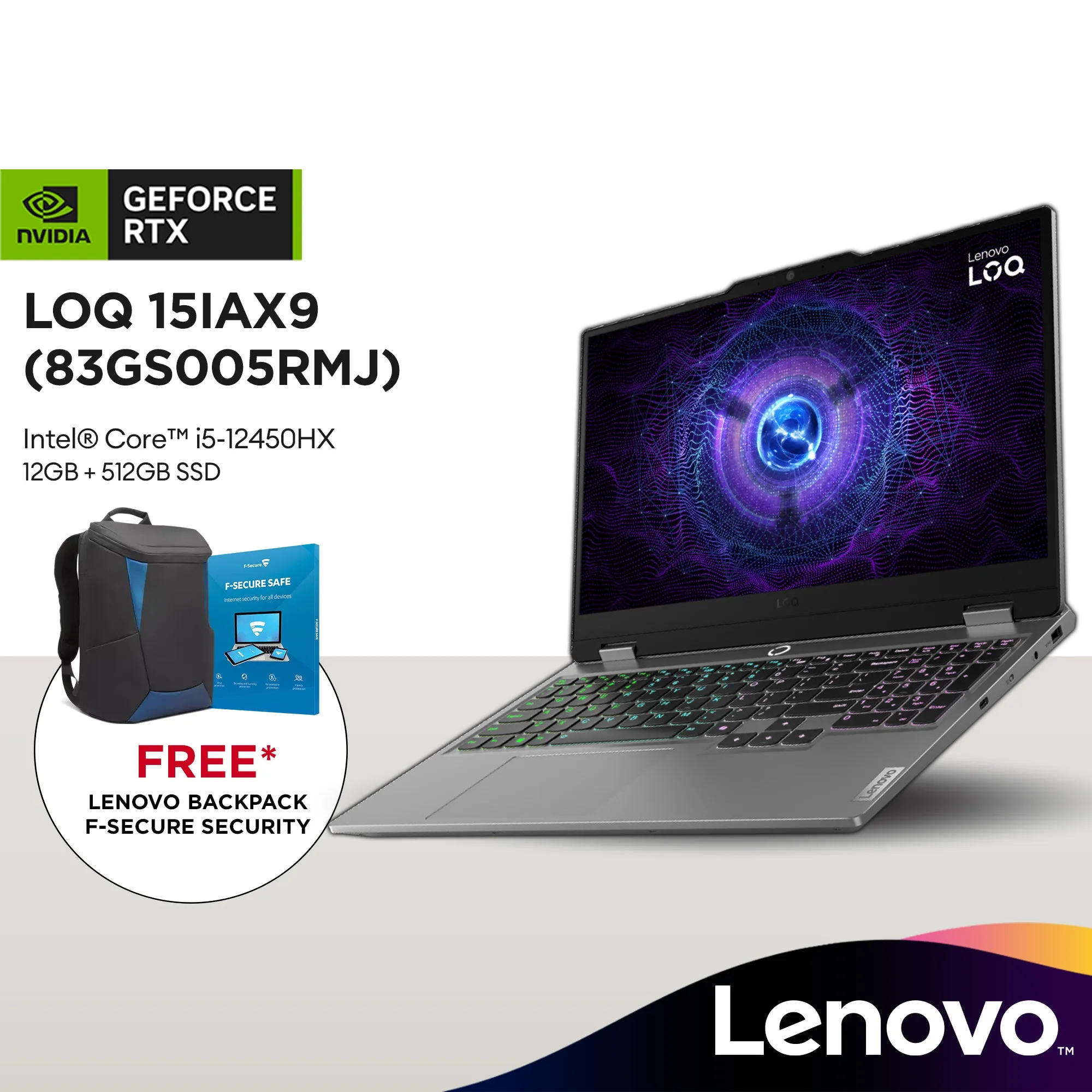 Lenovo LOQ 15IAX9 15.6" FHD Gaming Laptop (Intel® Core™ i5-12450HX | 12GB | 512GB SSD | RTX™ 3050) 83GS005RMJ