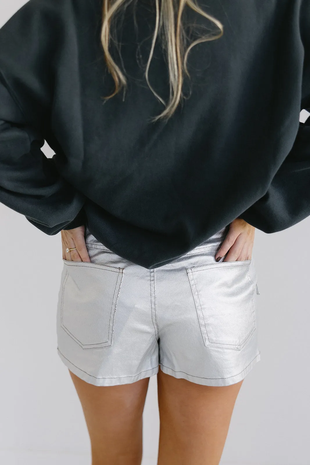 Melanie Metallic Mini Skort- Silver