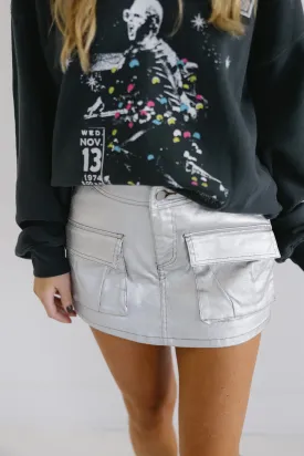 Melanie Metallic Mini Skort- Silver