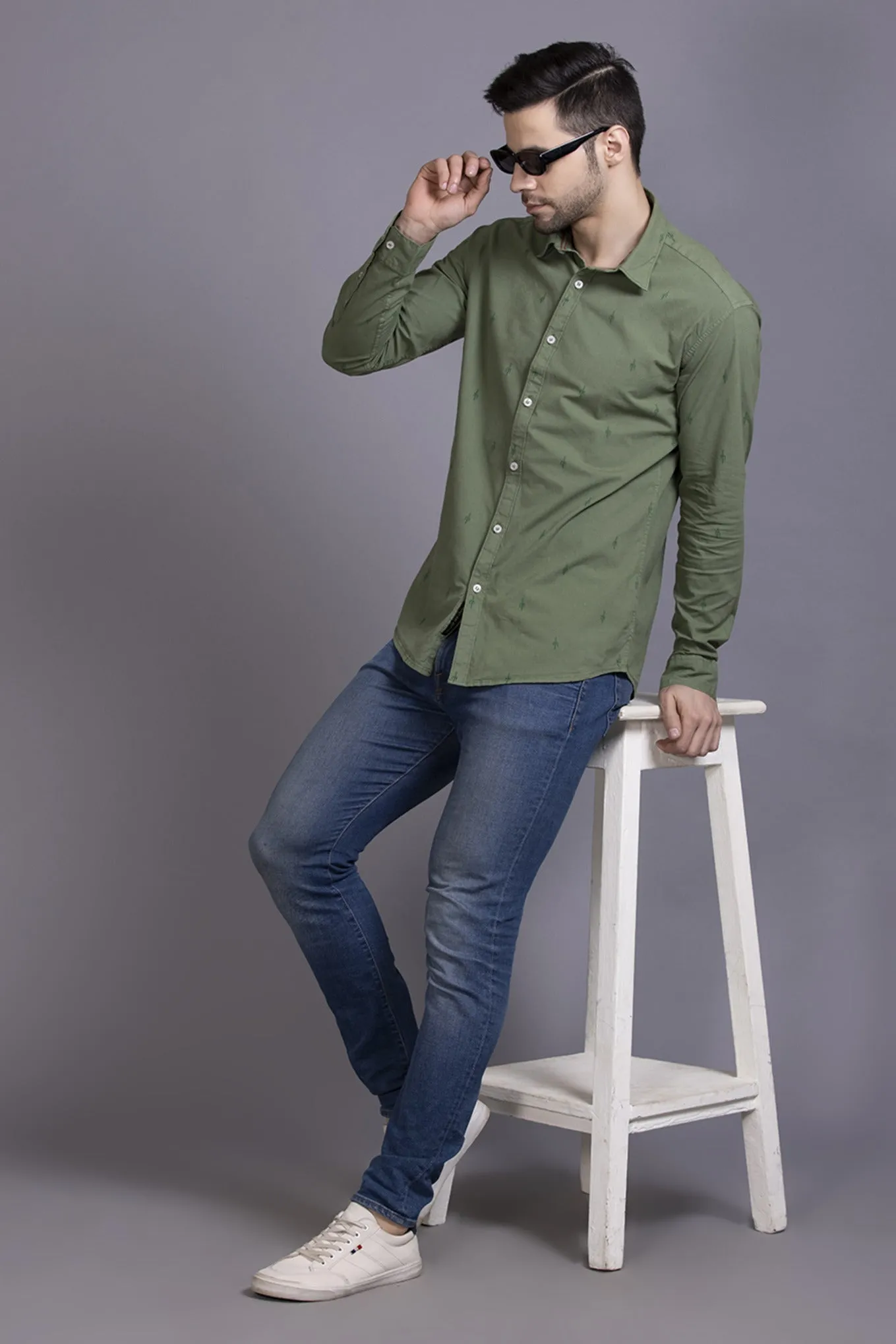 Men Green Printed Shirt Lycra