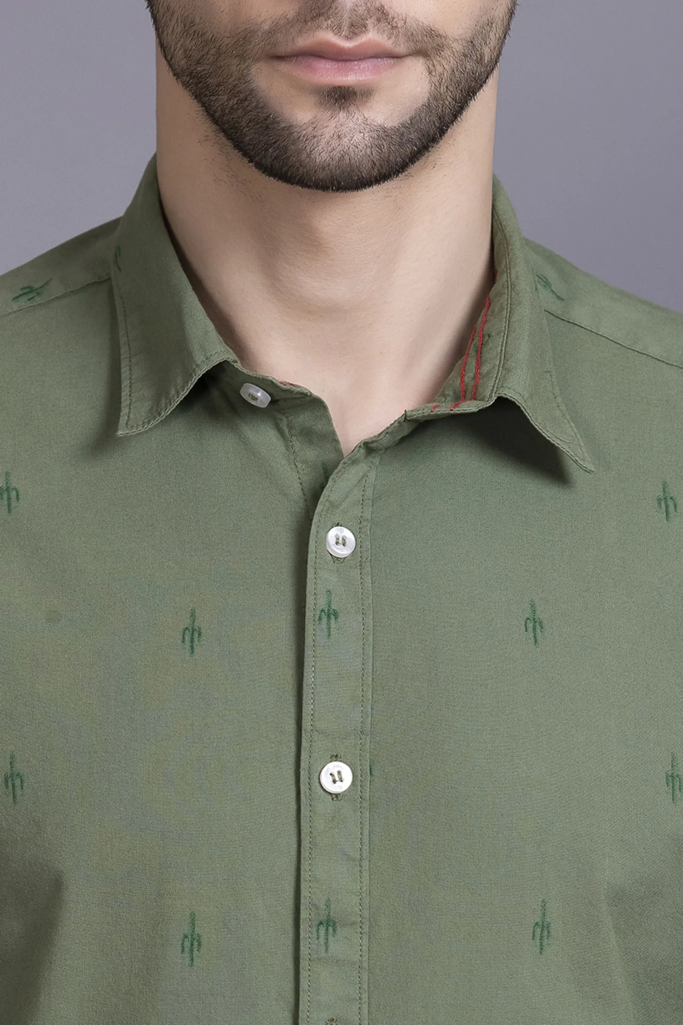Men Green Printed Shirt Lycra