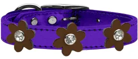 Metallic Flower Leather Collar Metallic Purple With Bronze Flowers Size 26