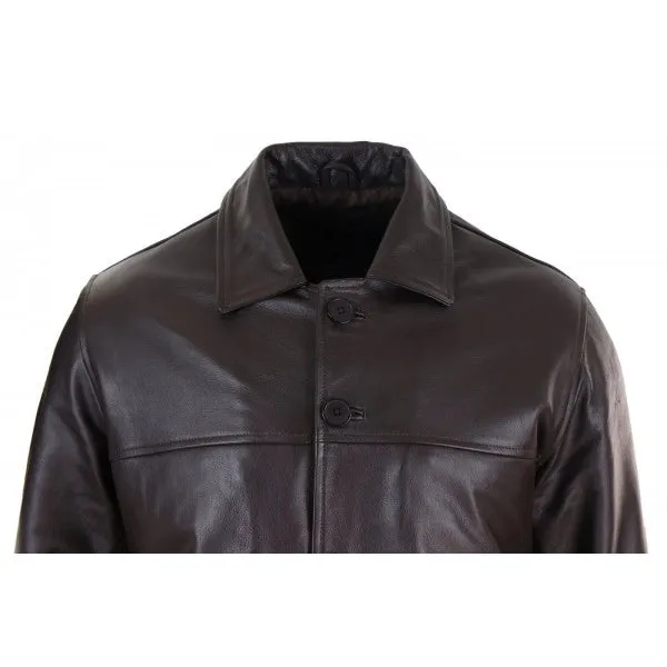 Mid Length Men's Brown Classic Leather Coat