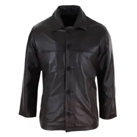 Mid Length Men's Brown Classic Leather Coat