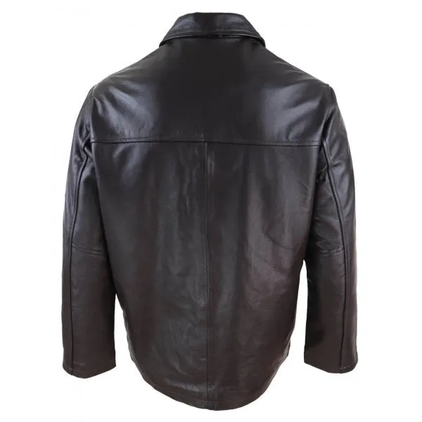 Mid Length Men's Brown Classic Leather Coat