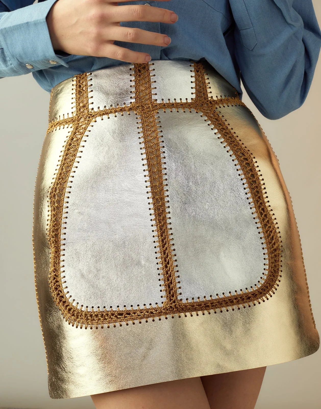 Mixed Metallic Vegan Leather Skirt
