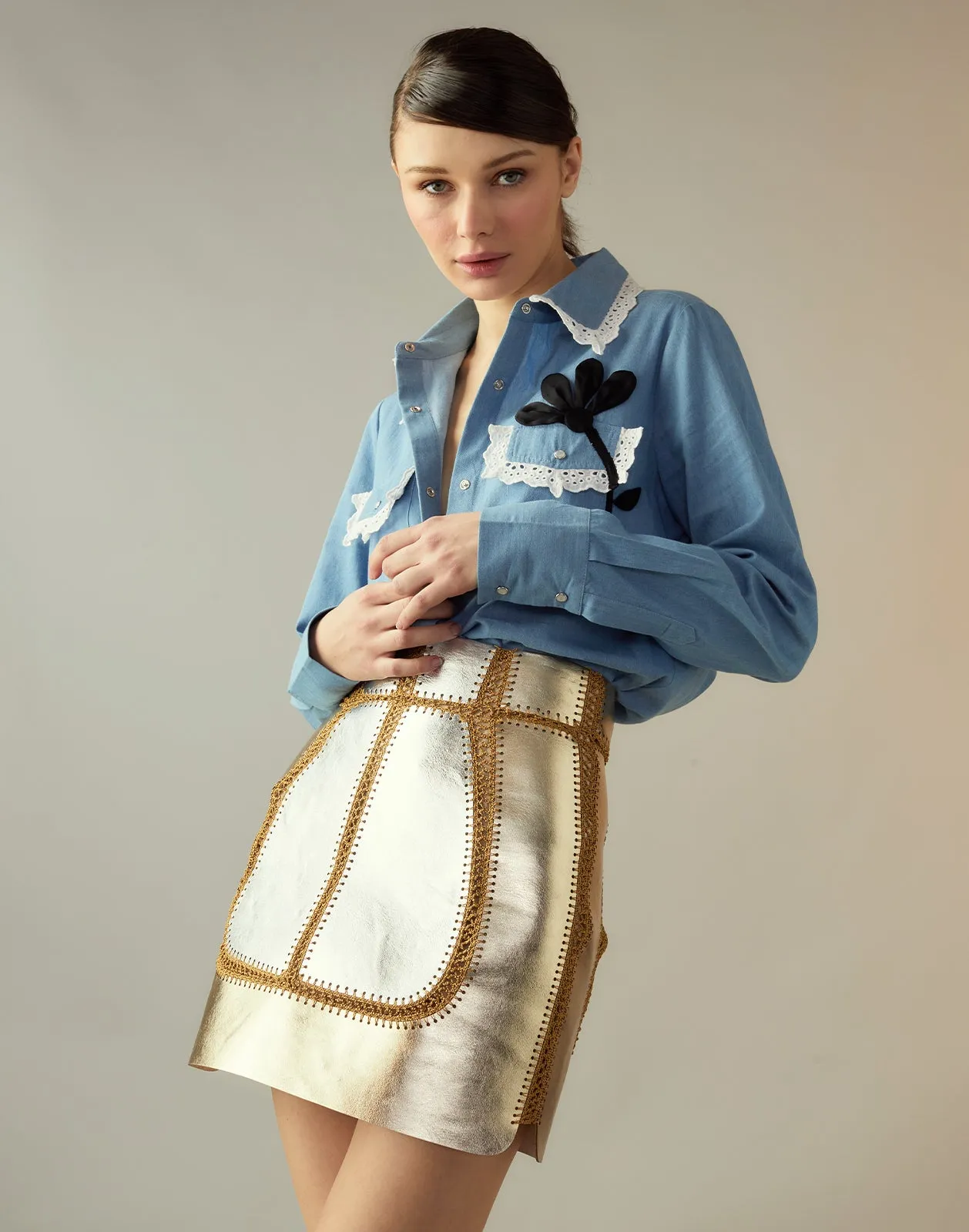 Mixed Metallic Vegan Leather Skirt