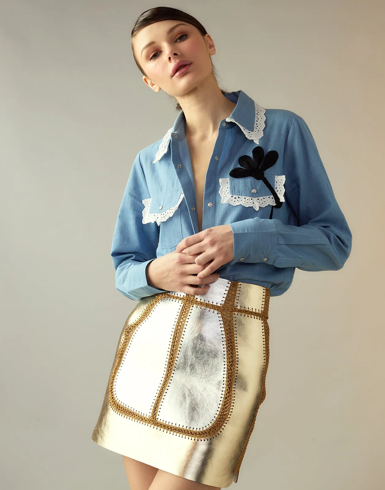 Mixed Metallic Vegan Leather Skirt