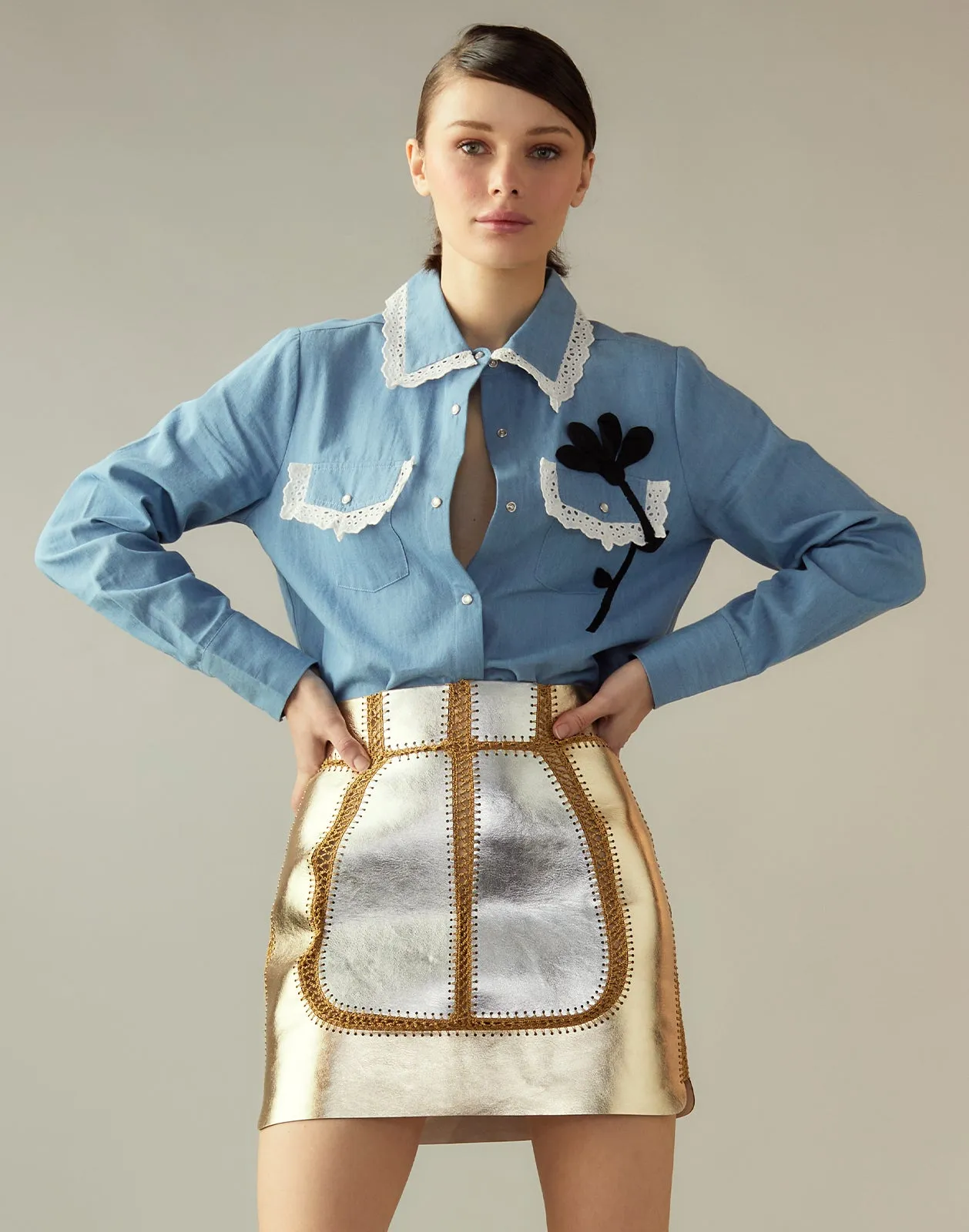 Mixed Metallic Vegan Leather Skirt