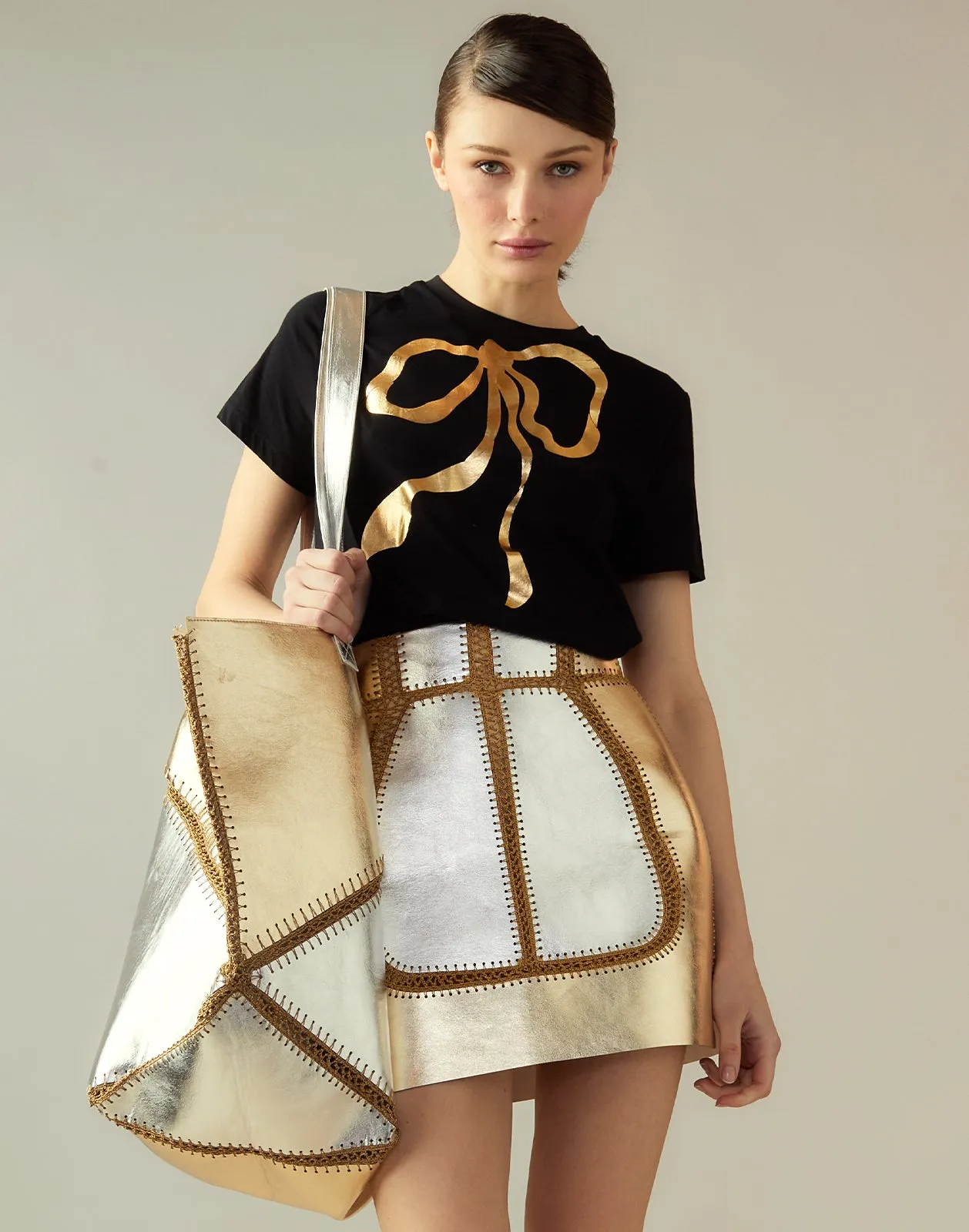Mixed Metallic Vegan Leather Skirt