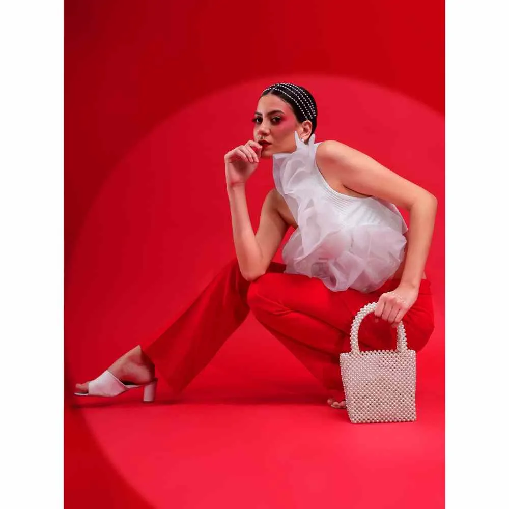 Modarta By Kamakshi Pearls Bag Ideal White Handbag Handcrafted with Pearls