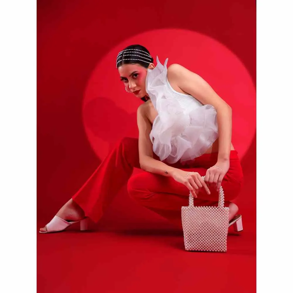 Modarta By Kamakshi Pearls Bag Ideal White Handbag Handcrafted with Pearls