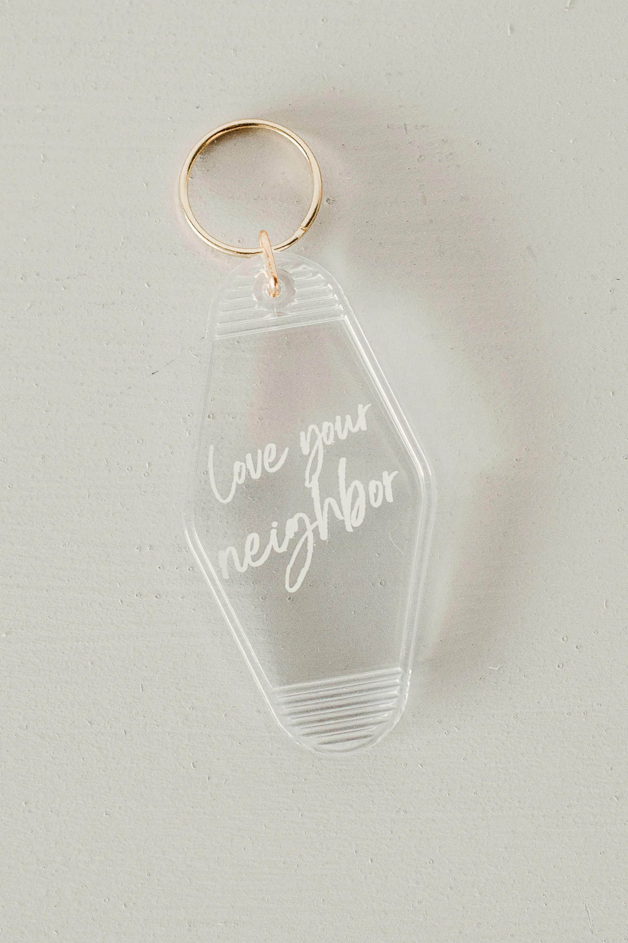 Modern Burlap - Vintage Keychain - Love your neighbor Clear