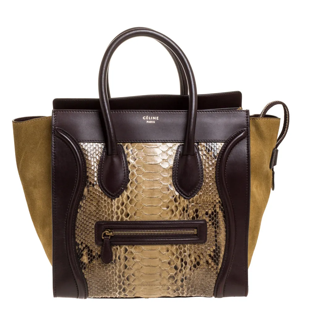 Multicolor Python,Suede and Leather Mini Luggage Tote