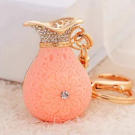 Novelty Item Creative Jewelry High Quality Gold Plated Riches Purse Rhinestone Keychain Charm Pendent Keyrings For Women