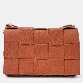 Orange Brown Leather Cassette Shoulder Bag