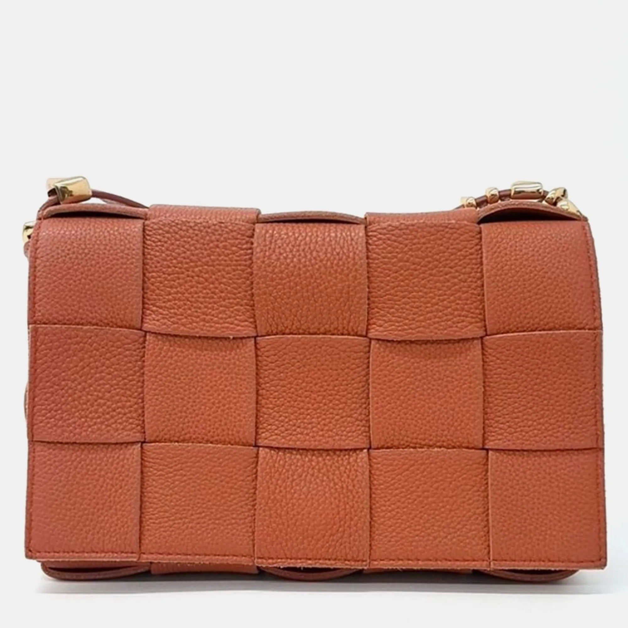 Orange Brown Leather Cassette Shoulder Bag