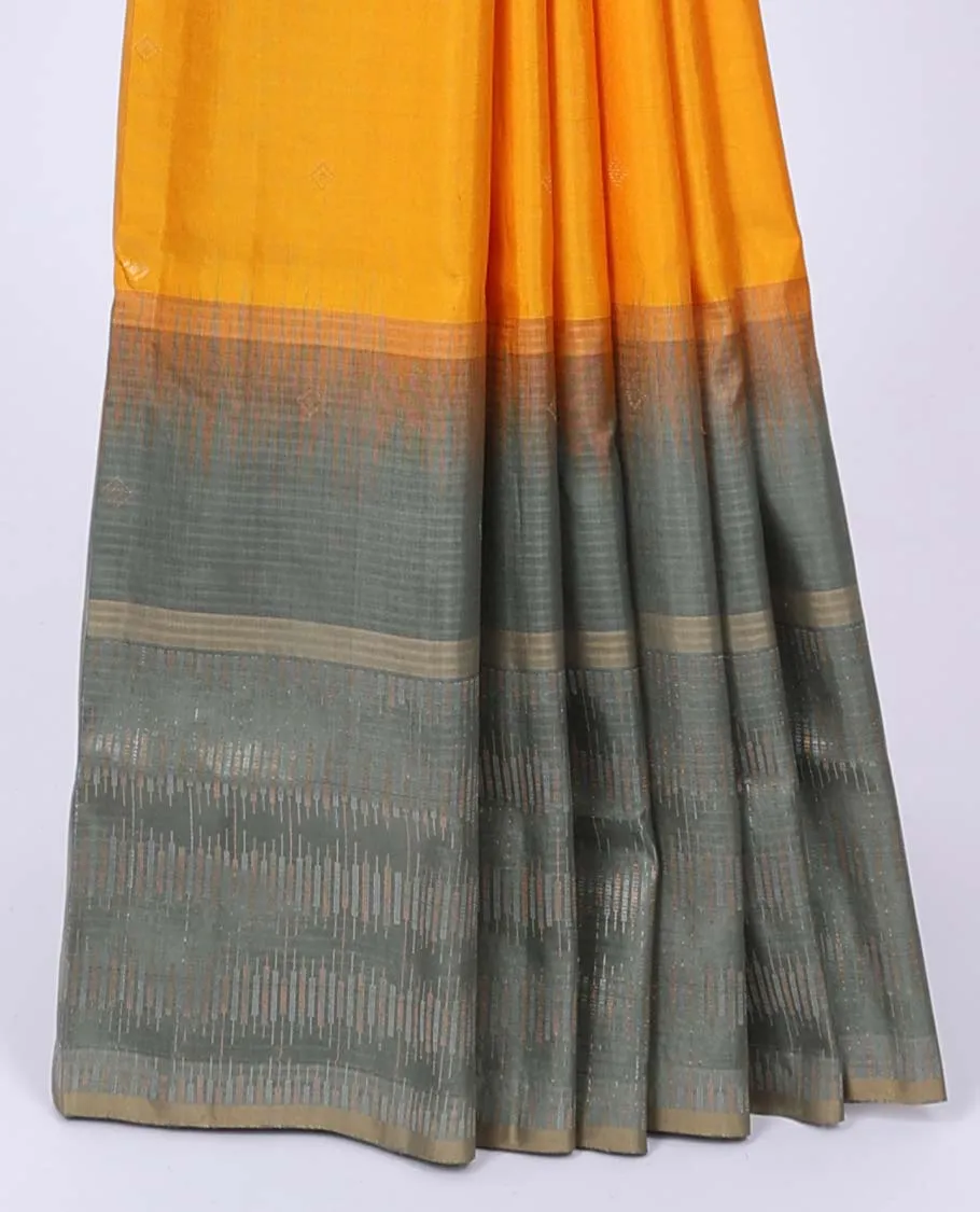 Orange soft silk saree with buttas, contrast unique design border & pallu of geometric zari designs