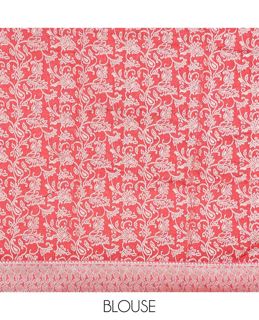 Pink casual wear saree with unique motifs, self-border of unique designs