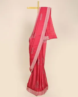 Pink casual wear saree with unique motifs, self-border of unique designs