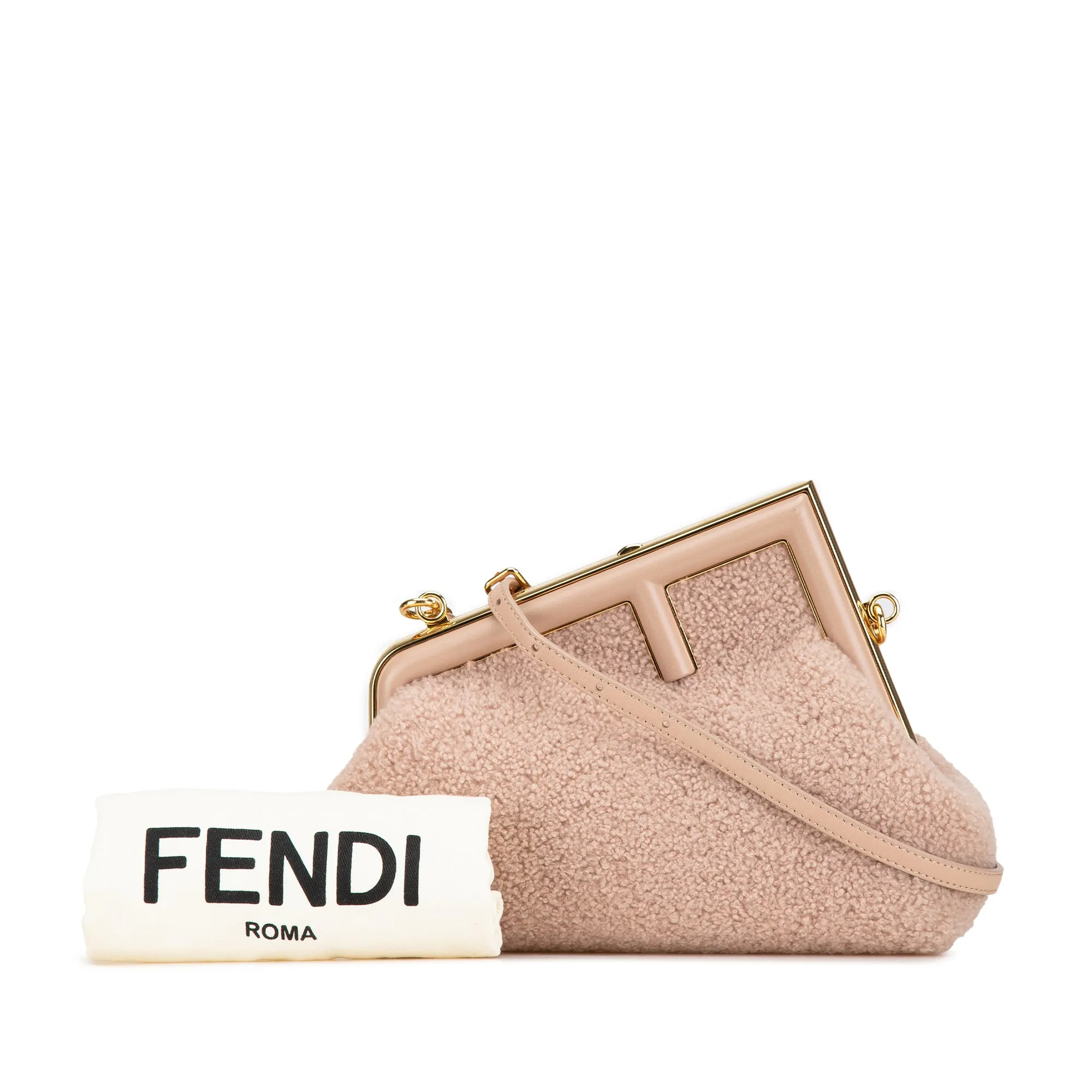 Pink Fendi Small Shearling Fendi First Crossbody Bag