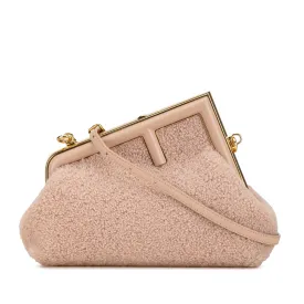 Pink Fendi Small Shearling Fendi First Crossbody Bag