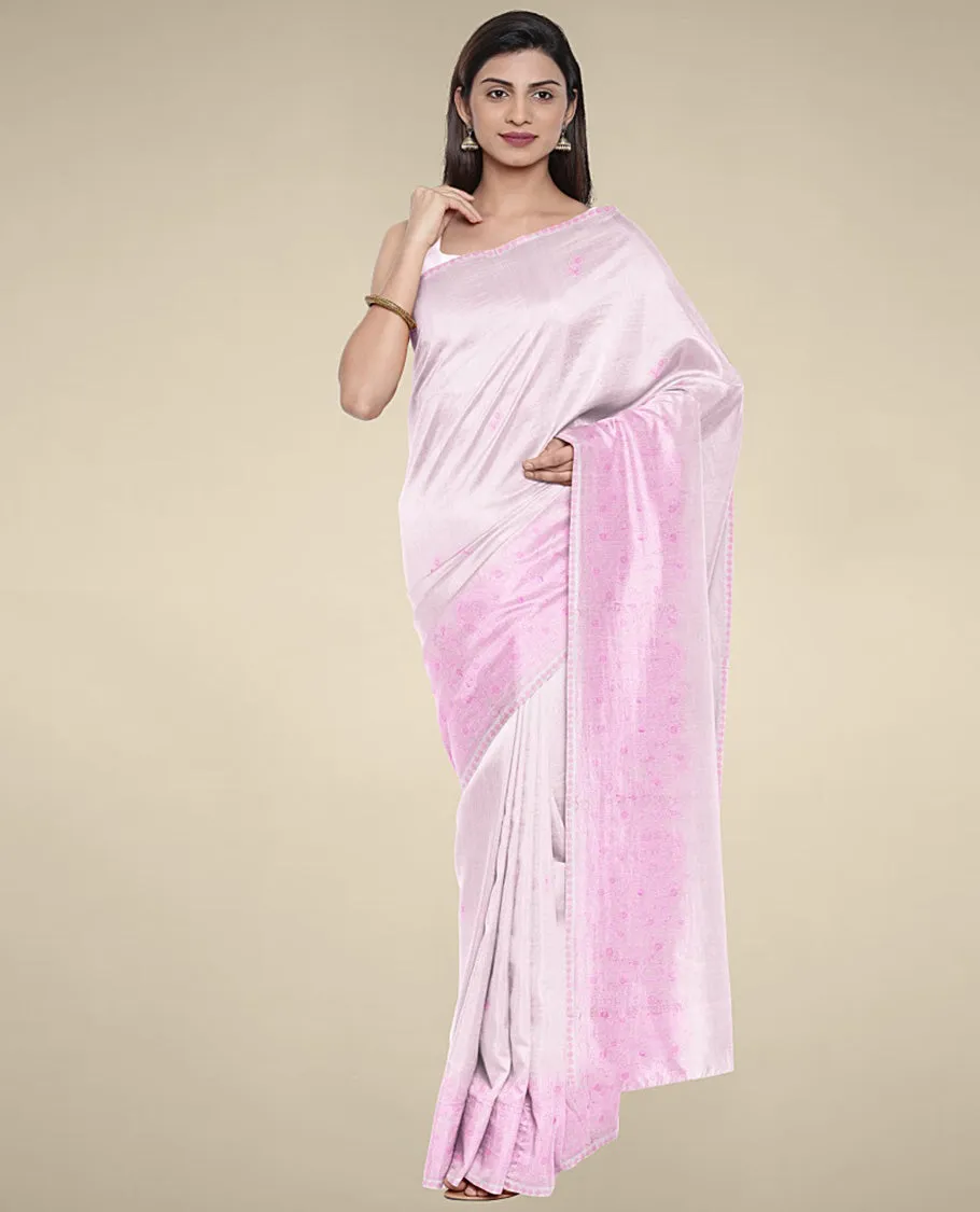 Pink kota cotton saree features unique buttas, self-border with intricate designs