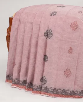 Pink unique buttas coimbatore cotton saree, floral design border & pallu of intricate designs