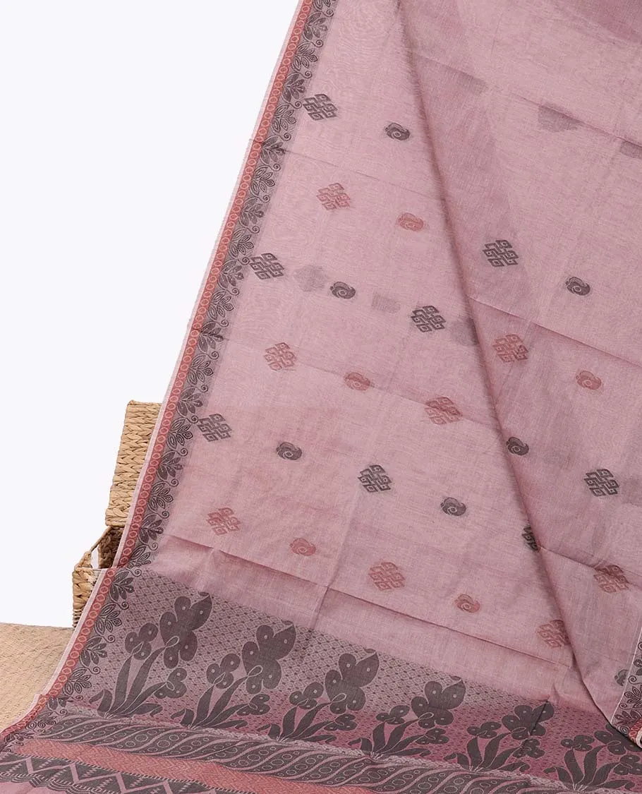 Pink unique buttas coimbatore cotton saree, floral design border & pallu of intricate designs