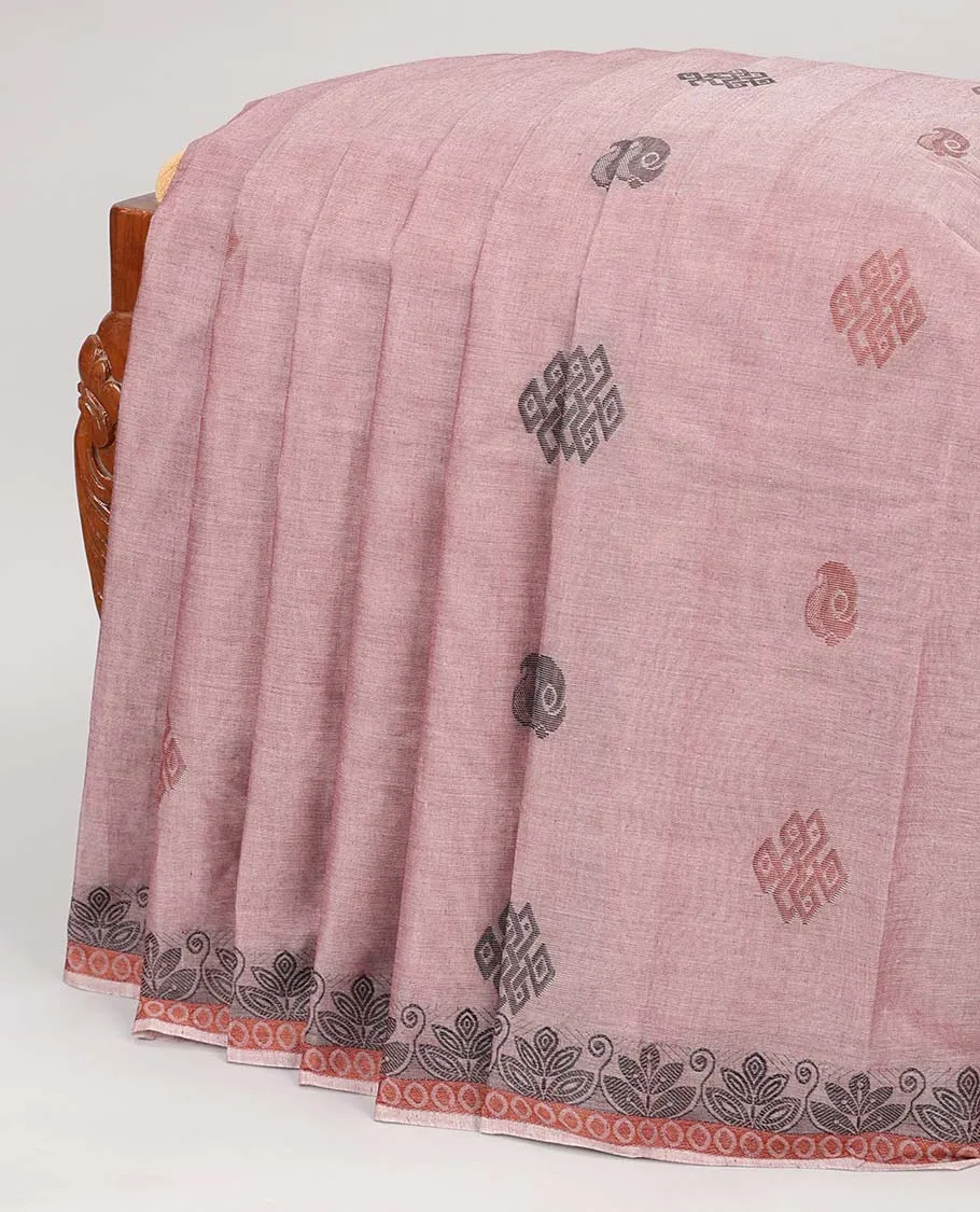 Pink unique buttas coimbatore cotton saree, floral design border & pallu of intricate designs