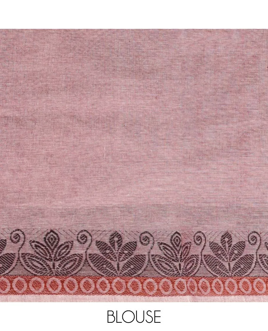 Pink unique buttas coimbatore cotton saree, floral design border & pallu of intricate designs