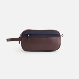 Premium Dopp Kit - Natural Leather - Brown/Navy