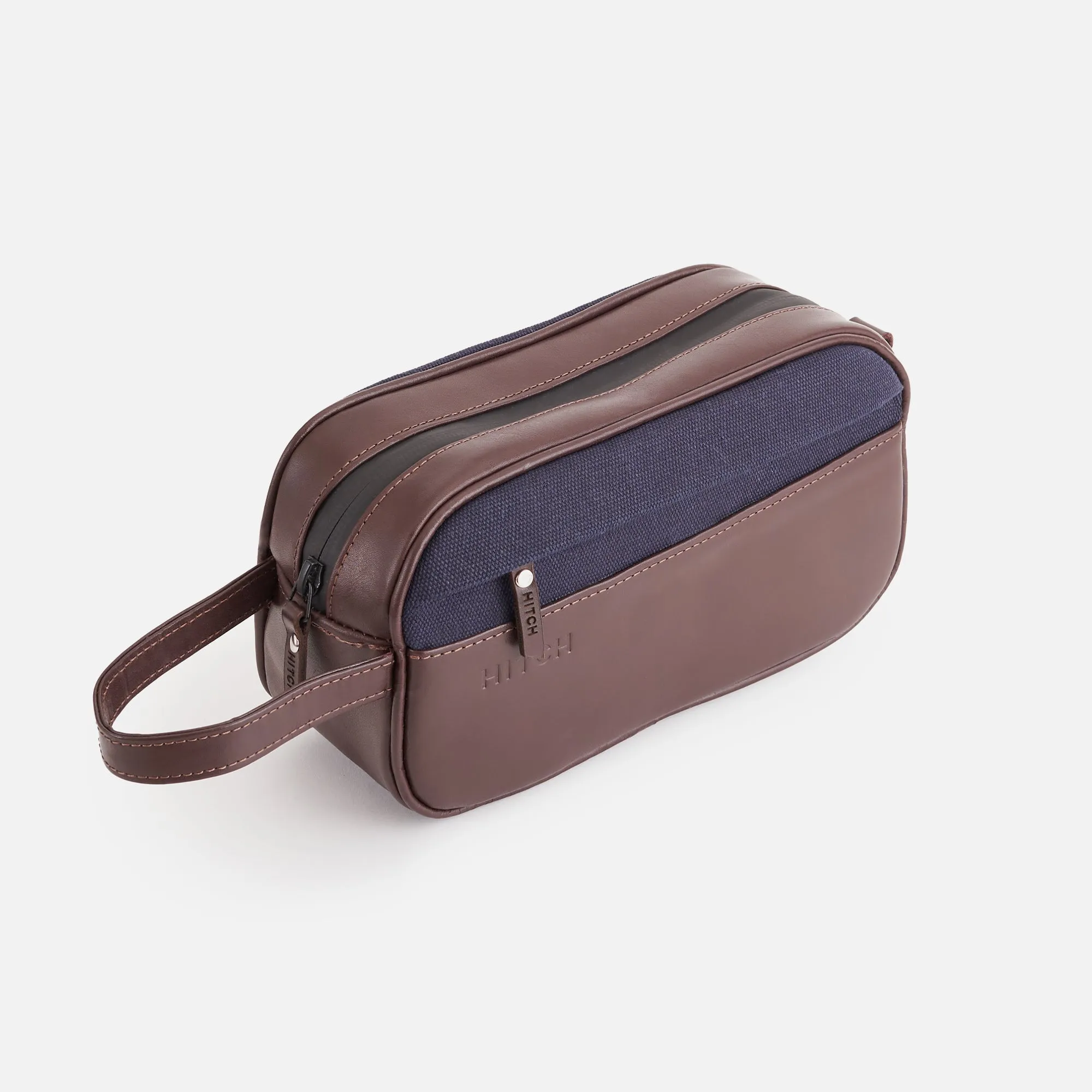 Premium Dopp Kit - Natural Leather - Brown/Navy