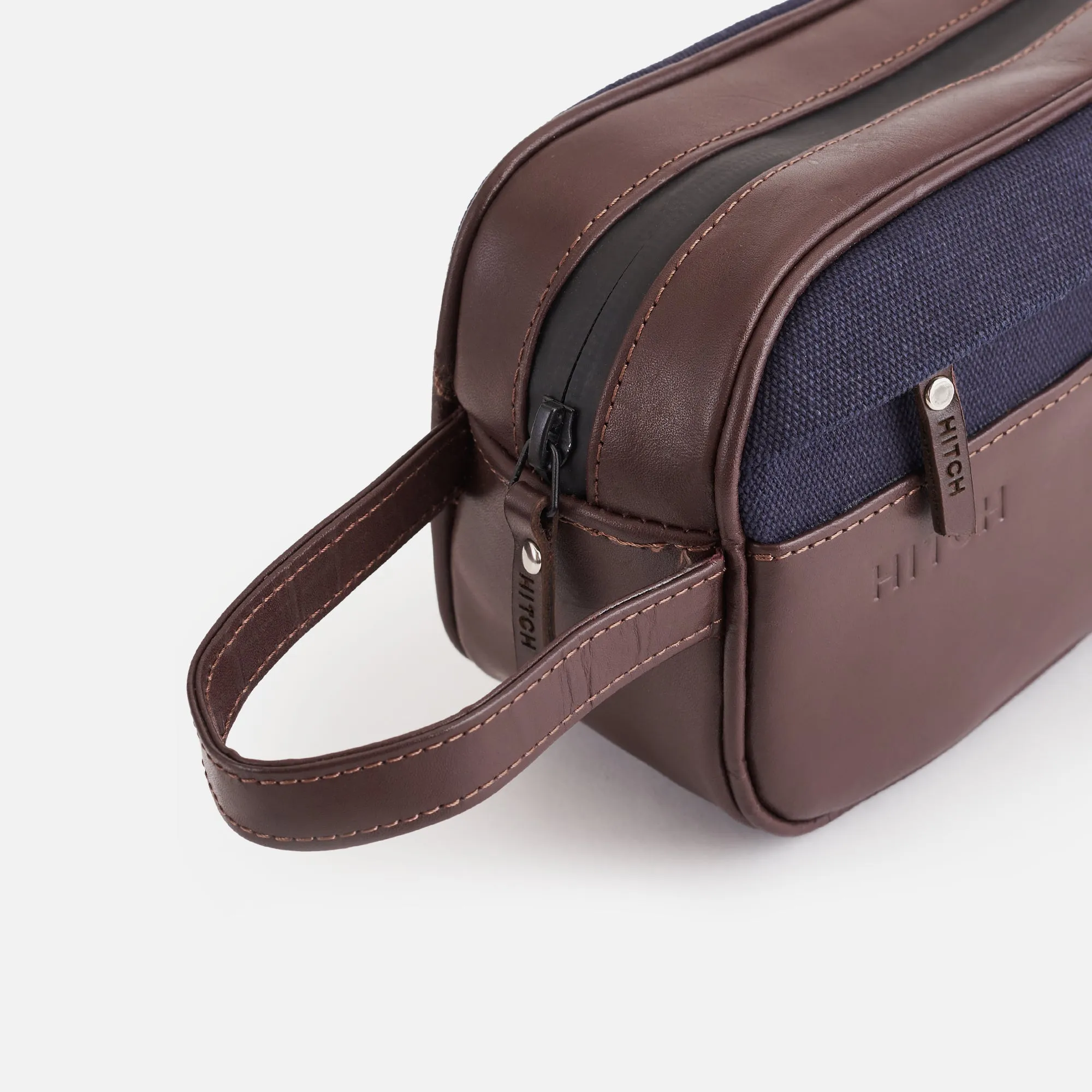 Premium Dopp Kit - Natural Leather - Brown/Navy
