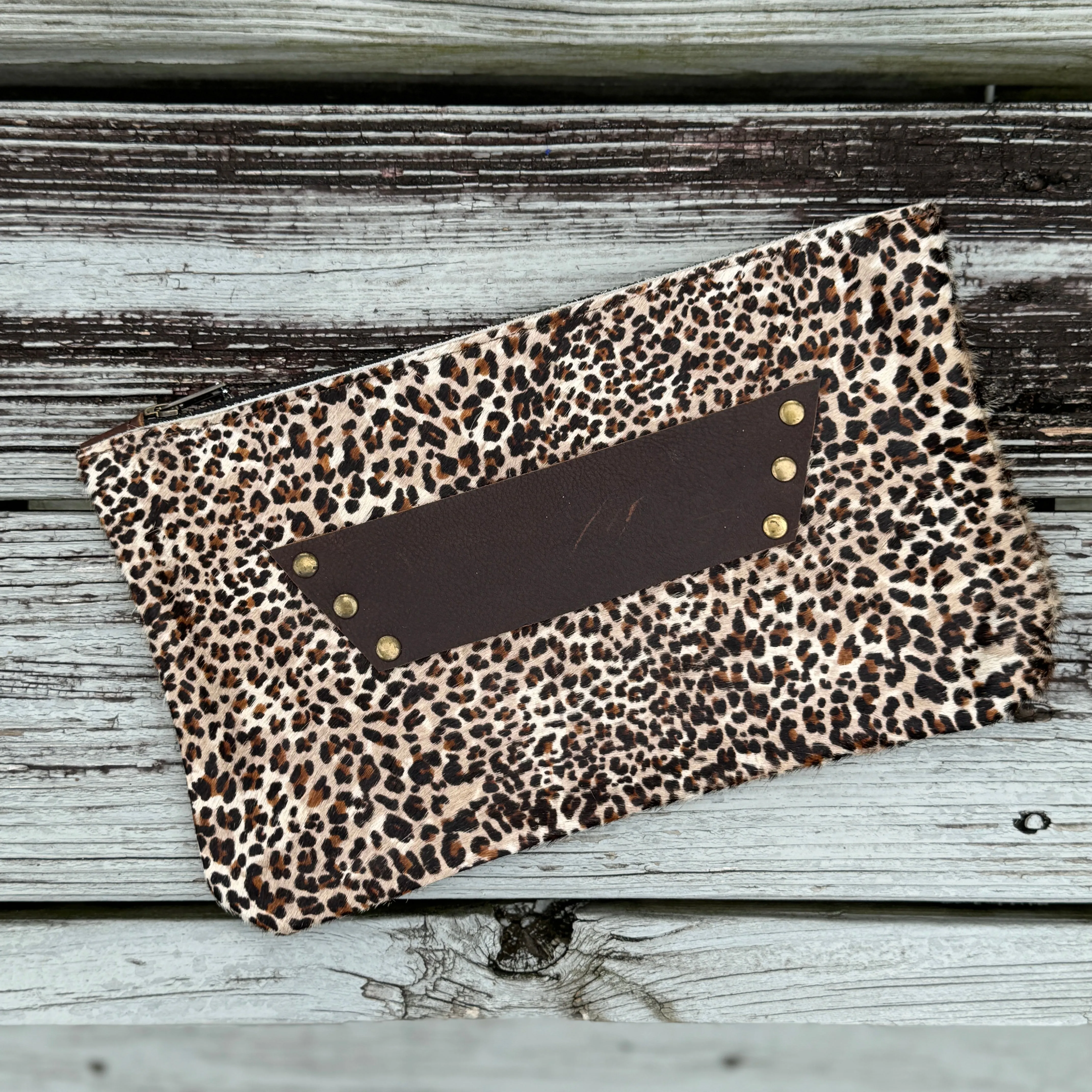 [raleigh leather] Clutch - Mini Leopard   Brown