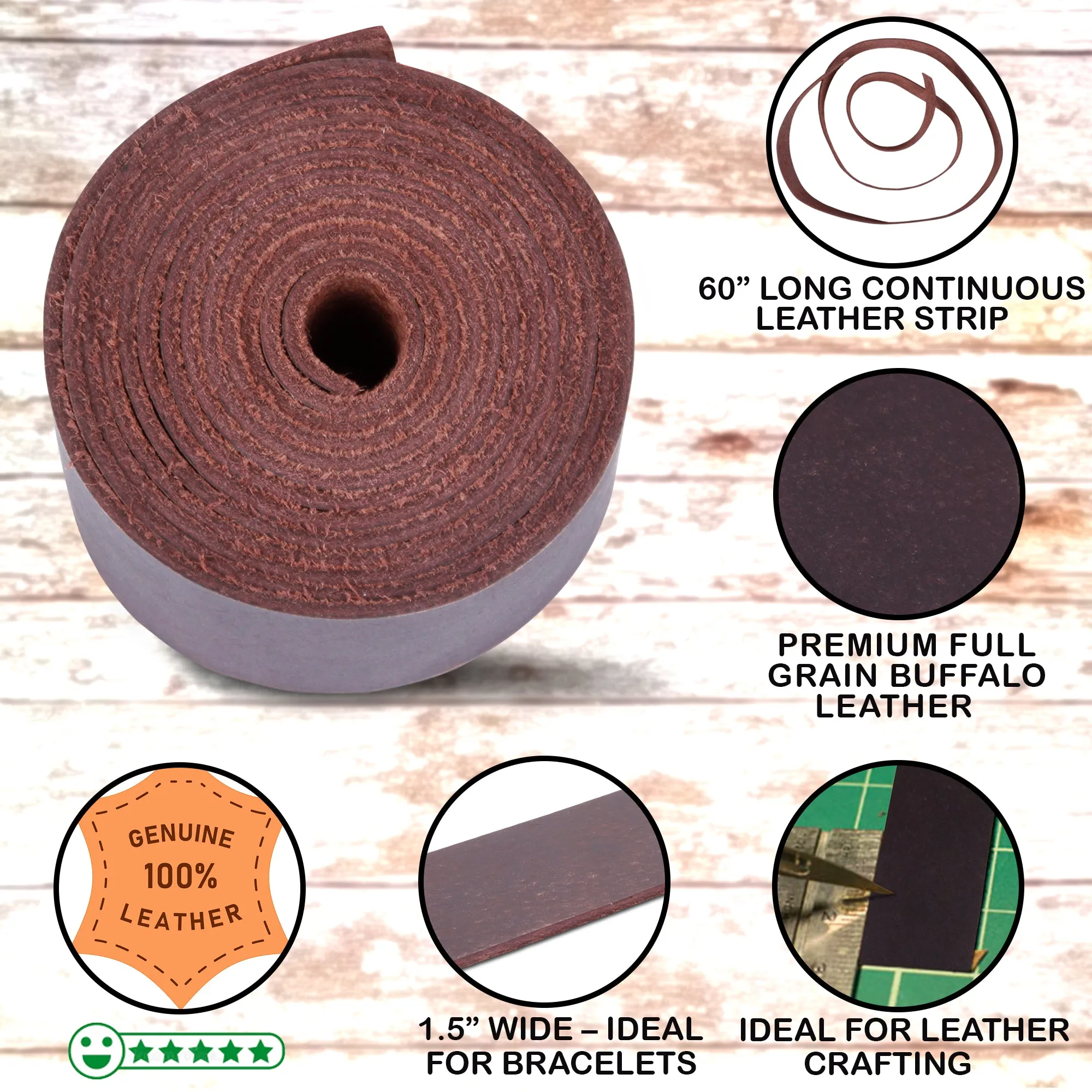 RAWHYD - Leather Strip for Crafting - 1.5" x 60"