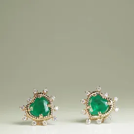 Royal Emerald Heart with Diamonds Earrings