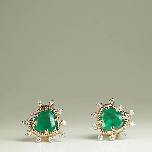 Royal Emerald Heart with Diamonds Earrings