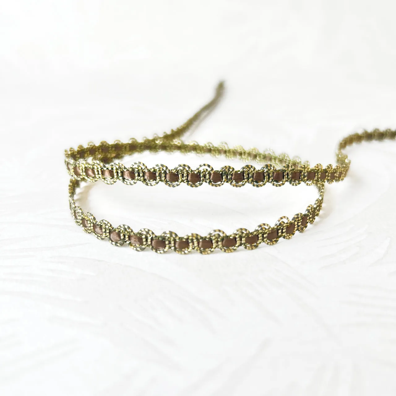 Scalloped Metallic Braid with Ribbon Inset 5/16" - Multiple Colorways
