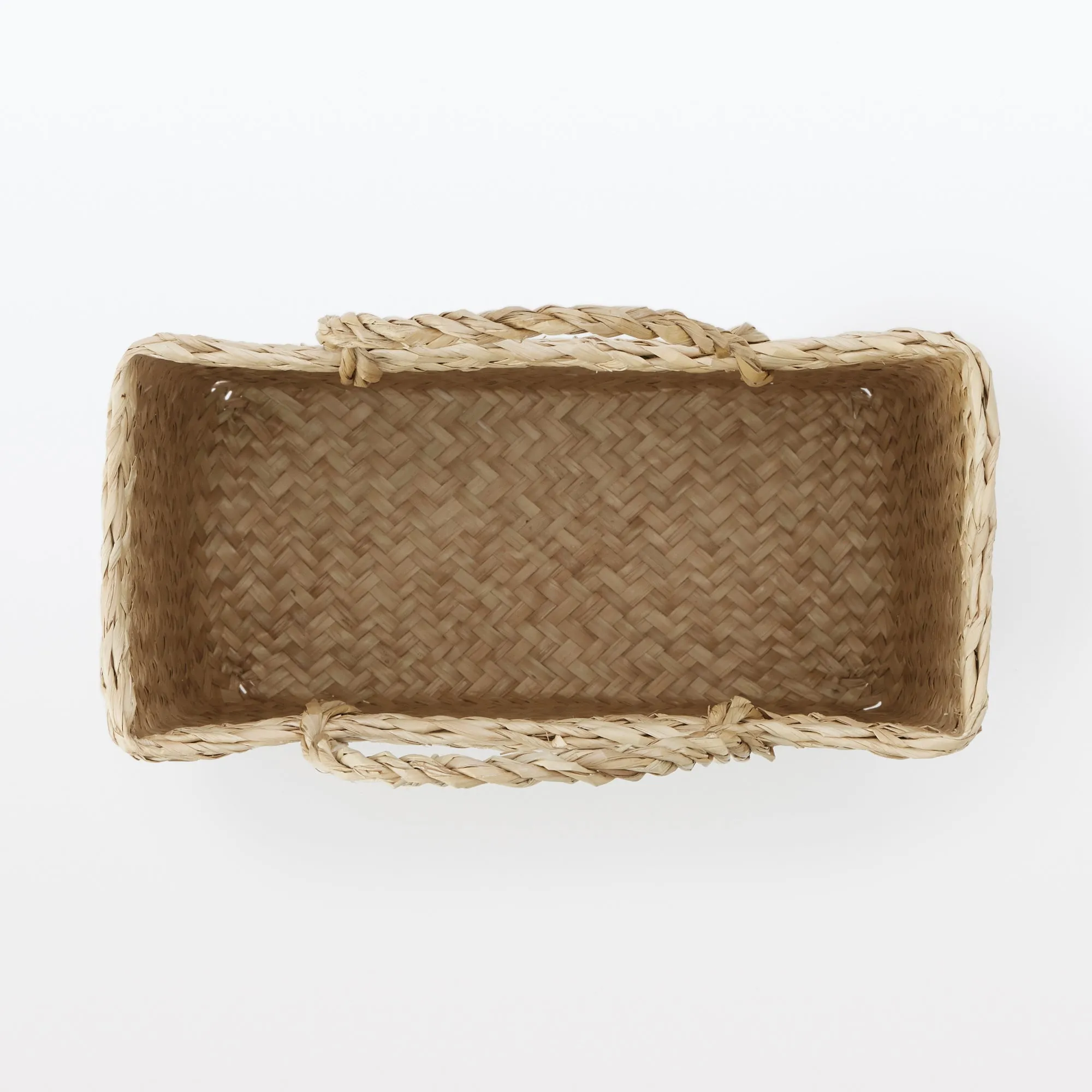 Seagrass Herringbone Basket with Handle - Small (W25 x D12.5 x H24 cm)