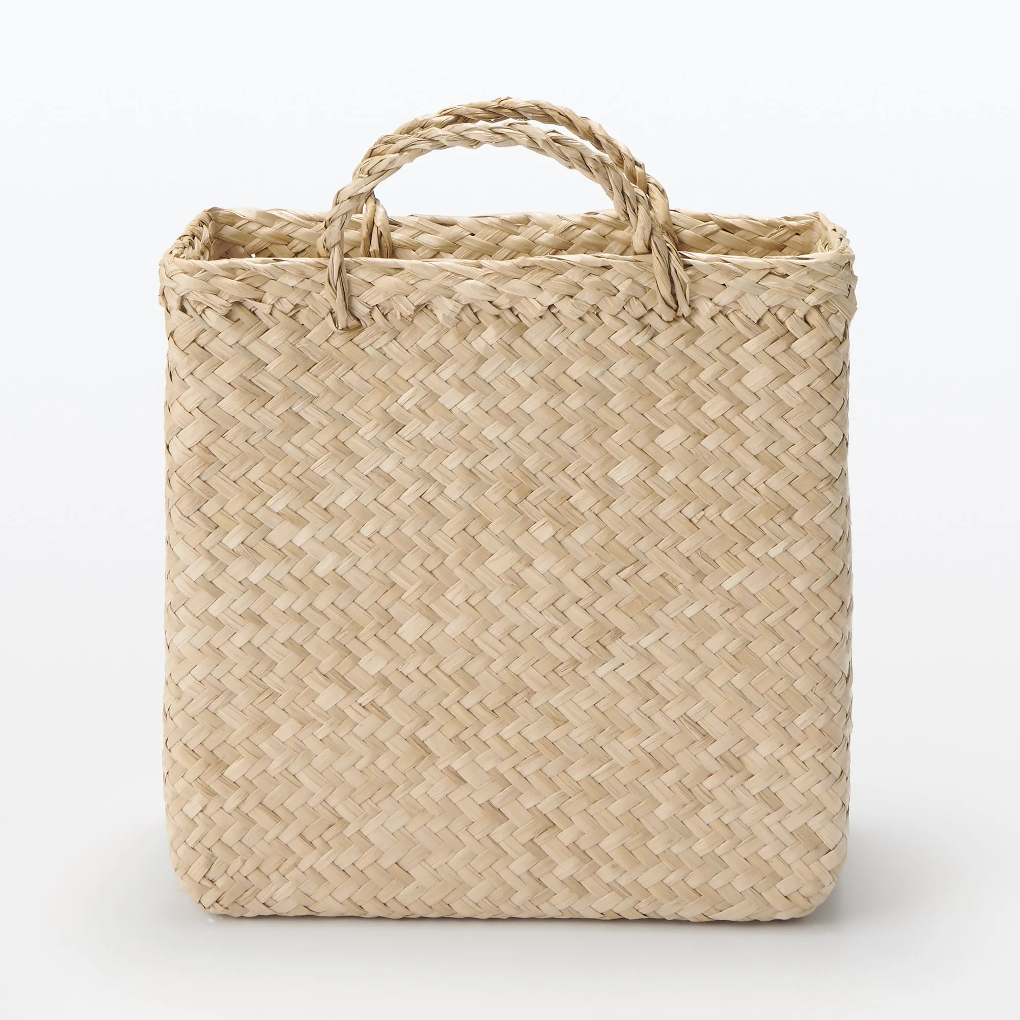 Seagrass Herringbone Basket with Handle - Small (W25 x D12.5 x H24 cm)